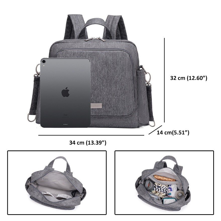 ECHO Vegan Leather Diaper Bag in Denim Texture Print - Lightgray