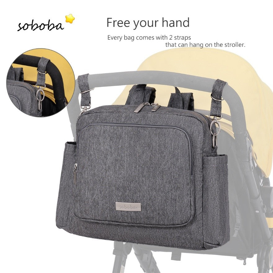 ECHO Vegan Leather Diaper Bag in Denim Texture Print - Lightgray