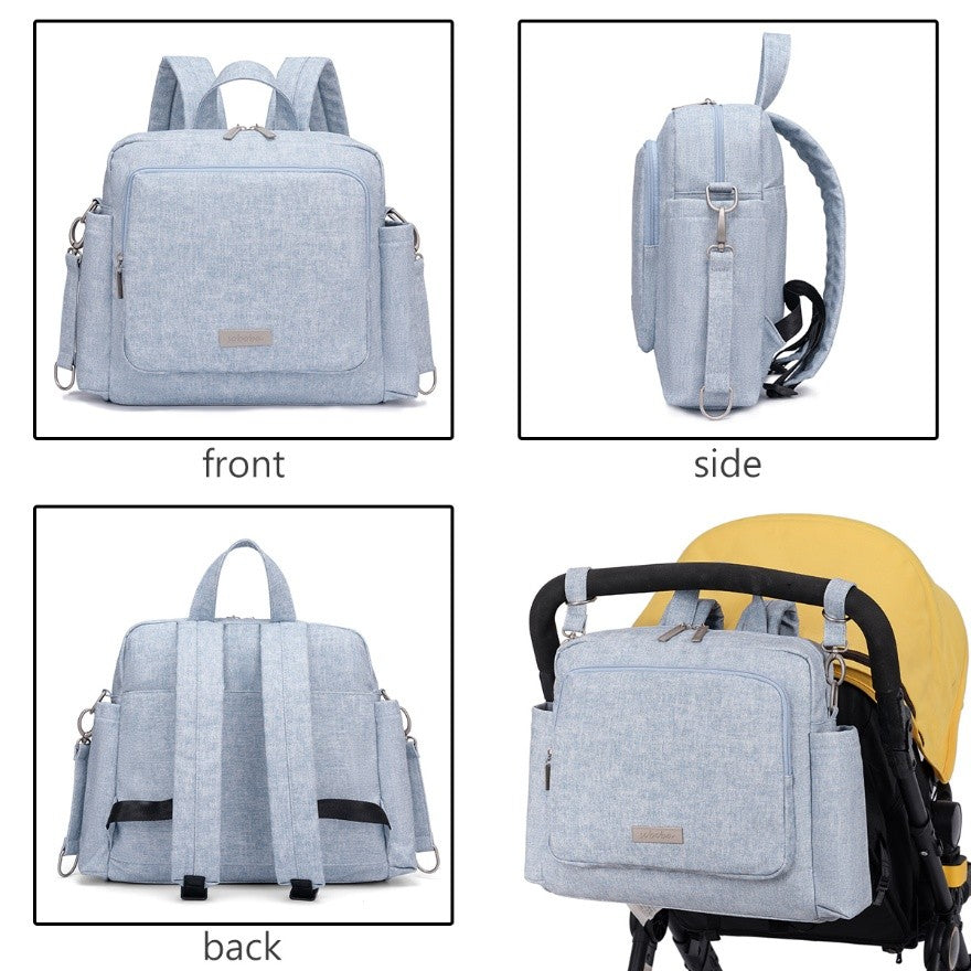 ECHO Vegan Leather Diaper Bag in Denim Texture Print - Blue
