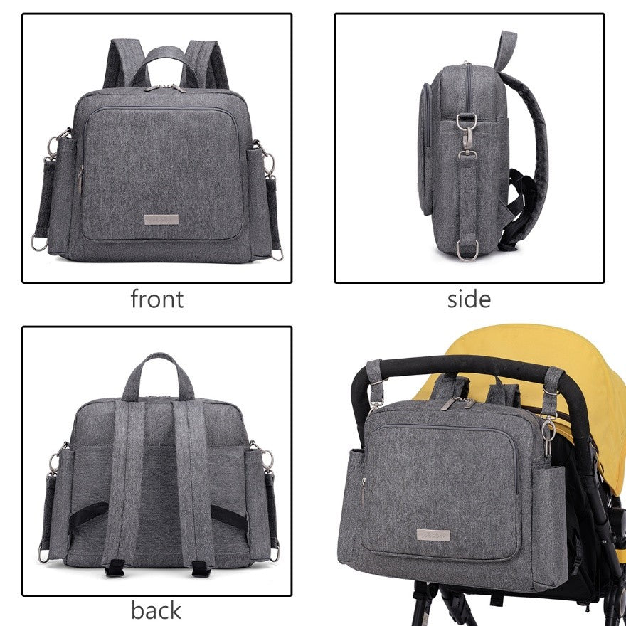 ECHO Vegan Leather Diaper Bag in Denim Texture Print - Lightgray