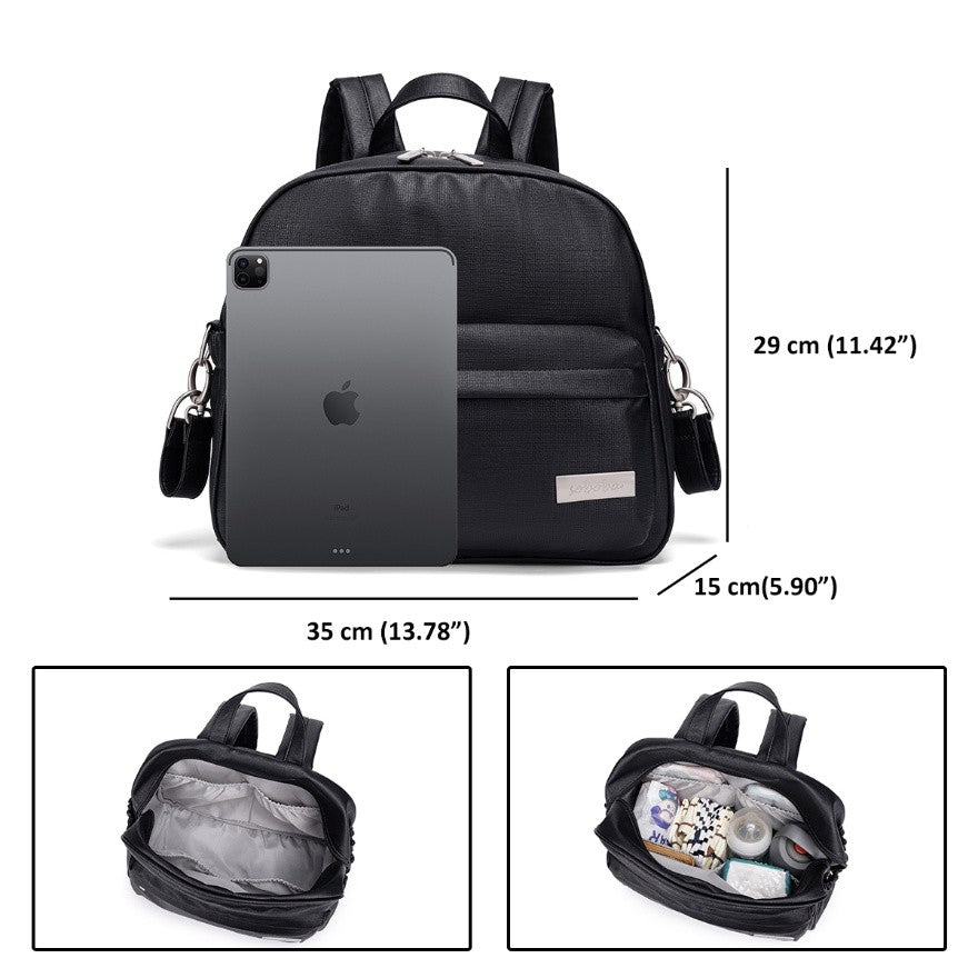 PEBBLE Vegan Leather Diaper Bag Backpack in Texture Print - Black