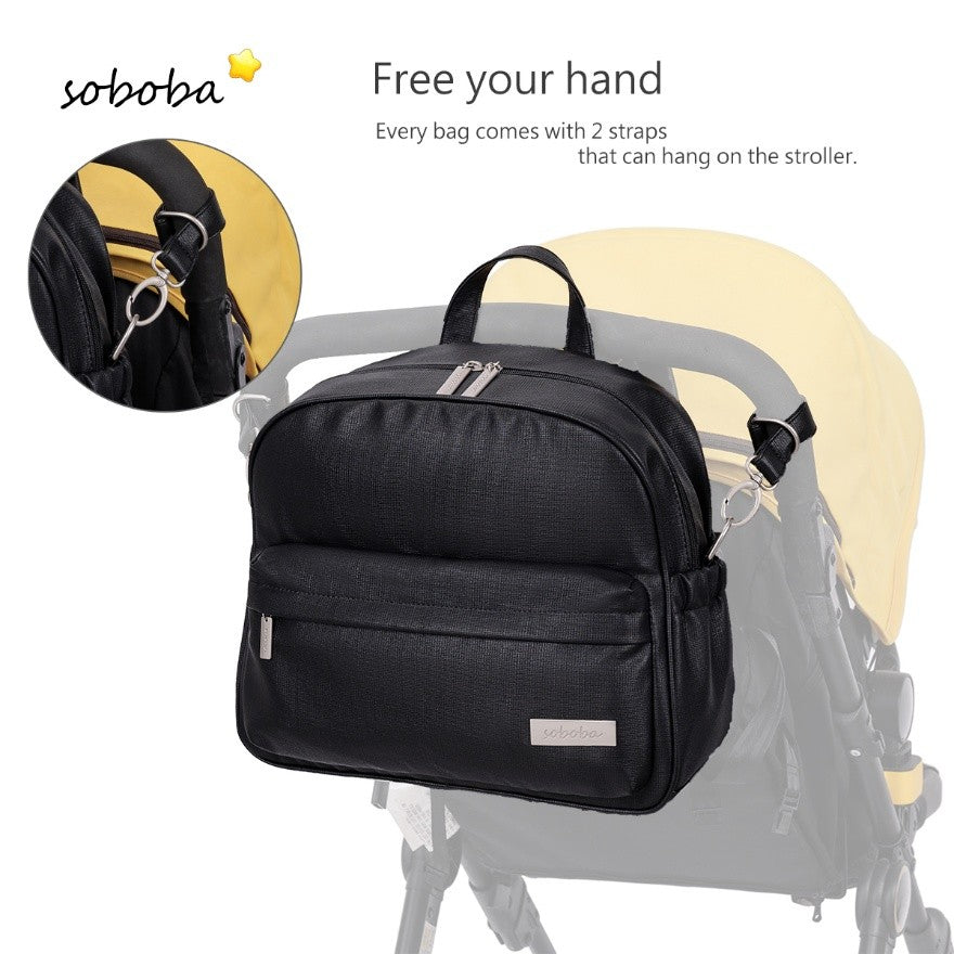 PEBBLE Vegan Leather Diaper Bag Backpack in Texture Print - Black