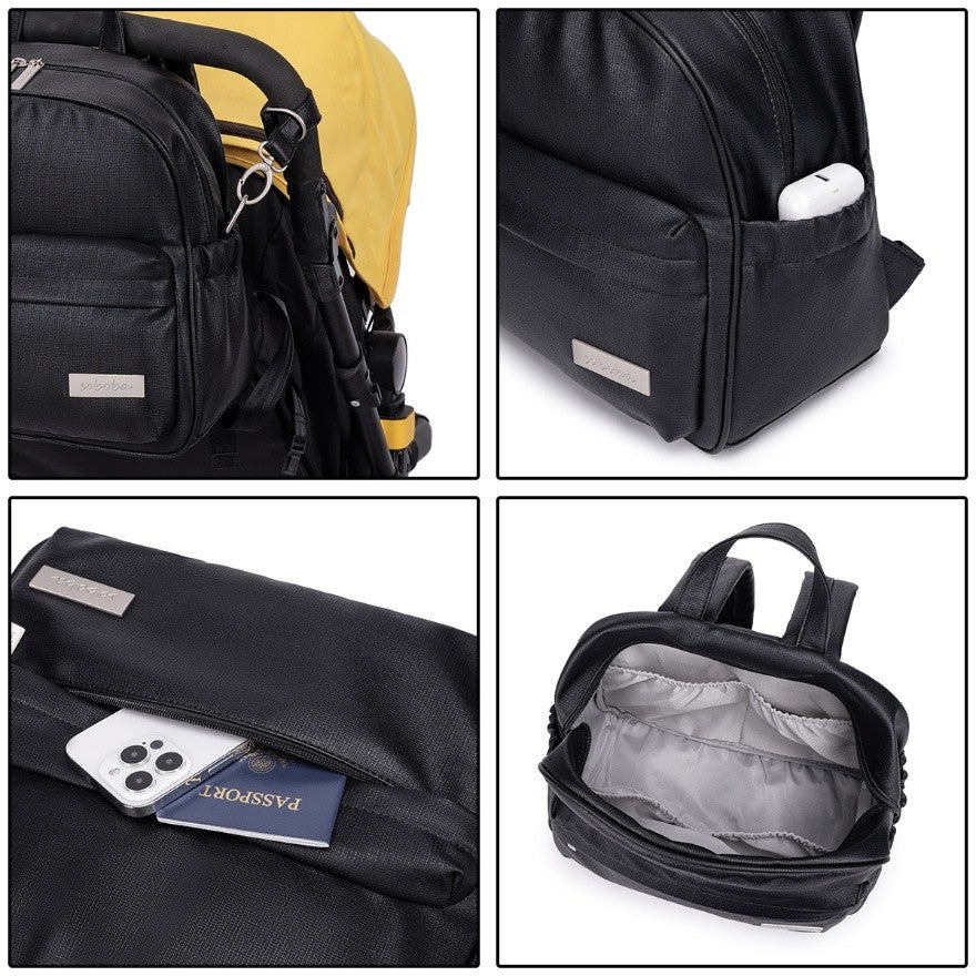PEBBLE Vegan Leather Diaper Bag Backpack in Texture Print - Black