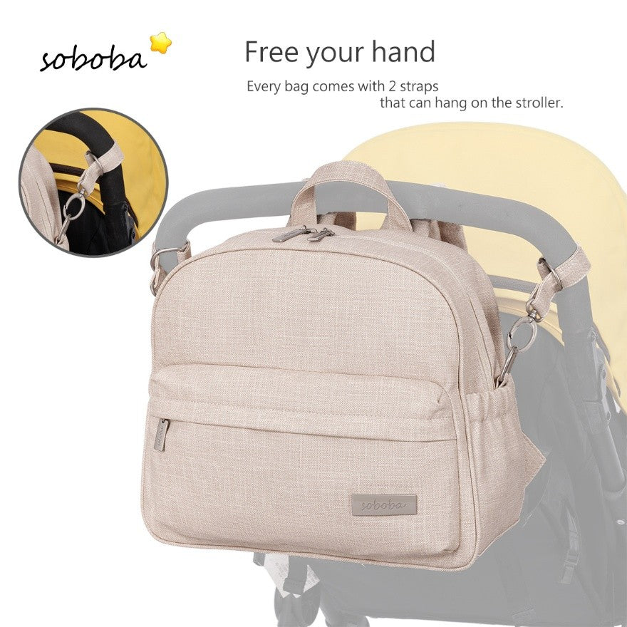 PEBBLE Vegan Leather Diaper Bag Backpack in Texture Print - Apricot