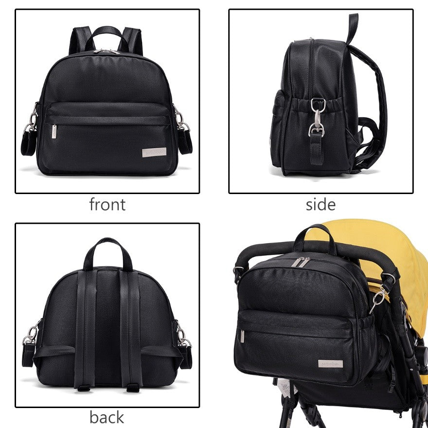 PEBBLE Vegan Leather Diaper Bag Backpack in Texture Print - Black