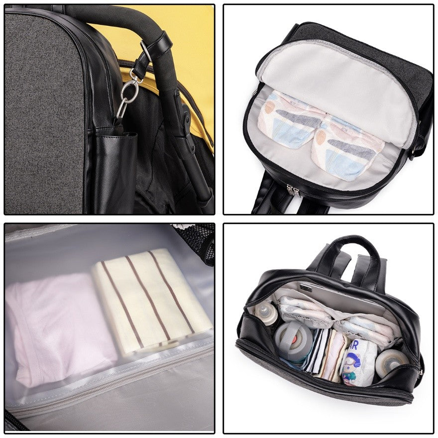 MIST Vegan Leather Diaper Bag Backpack - Black