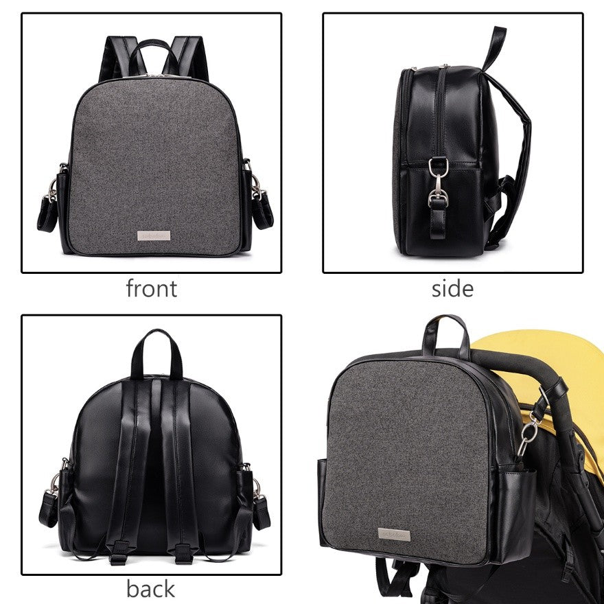 MIST Vegan Leather Diaper Bag Backpack - Black