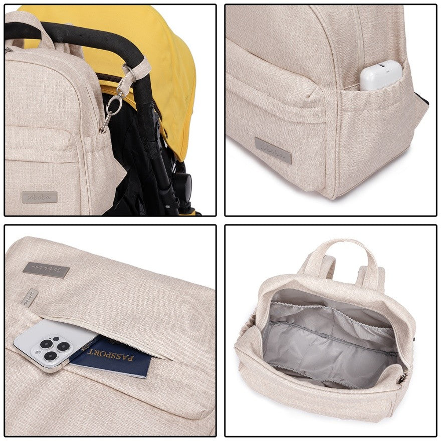 PEBBLE Vegan Leather Diaper Bag Backpack in Texture Print - Apricot