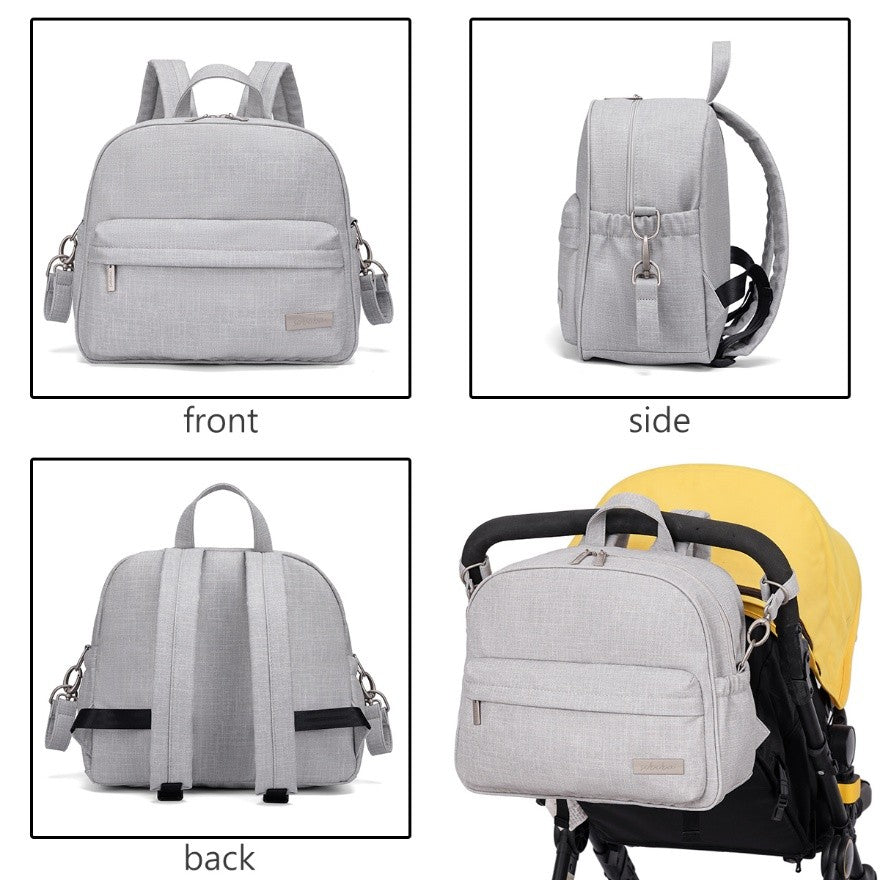 PEBBLE Vegan Leather Diaper Bag Backpack in Texture Print - Lightgray