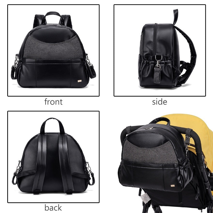 SERENE Vegan Leather Diaper Bag Backpack - Black