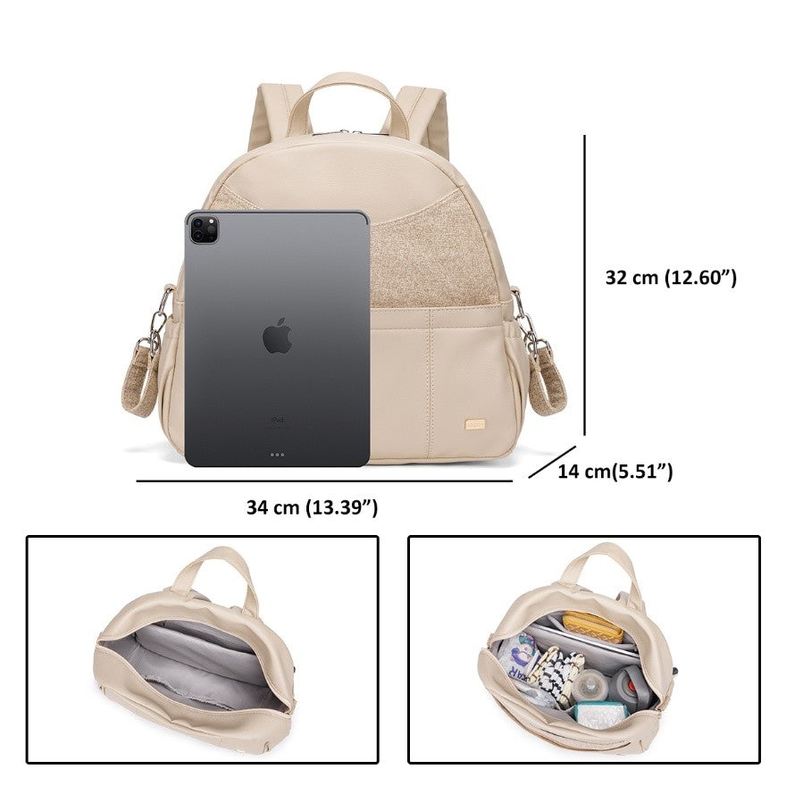 SERENE Vegan Leather Diaper Bag Backpack - Khaki