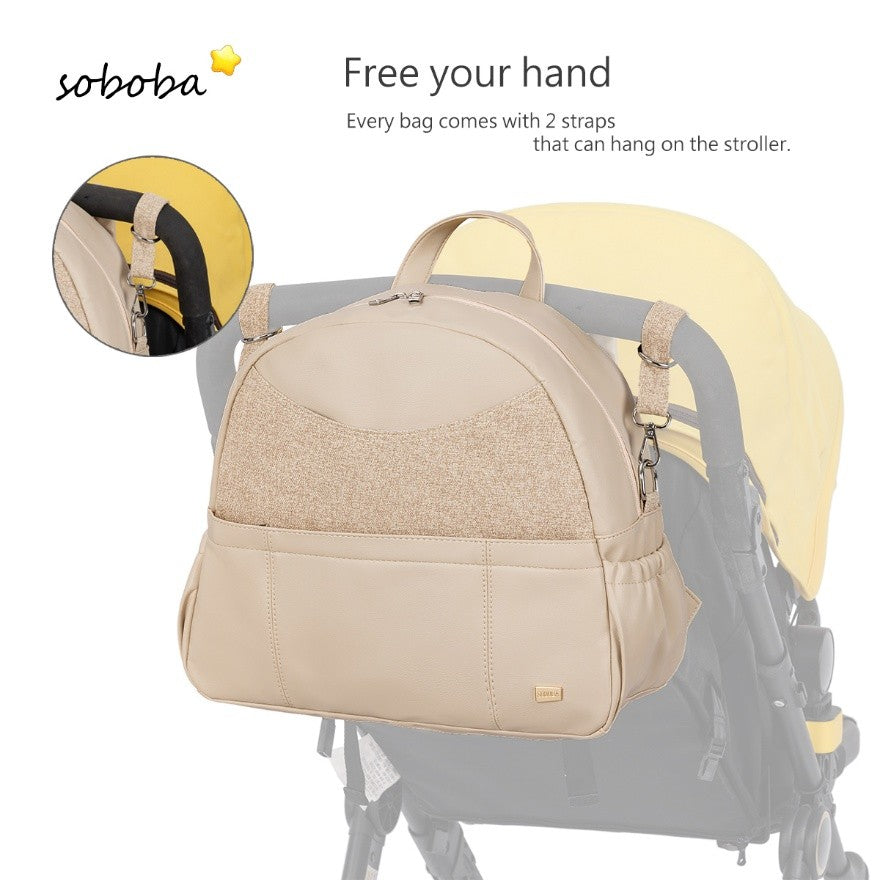 SERENE Vegan Leather Diaper Bag Backpack - Khaki