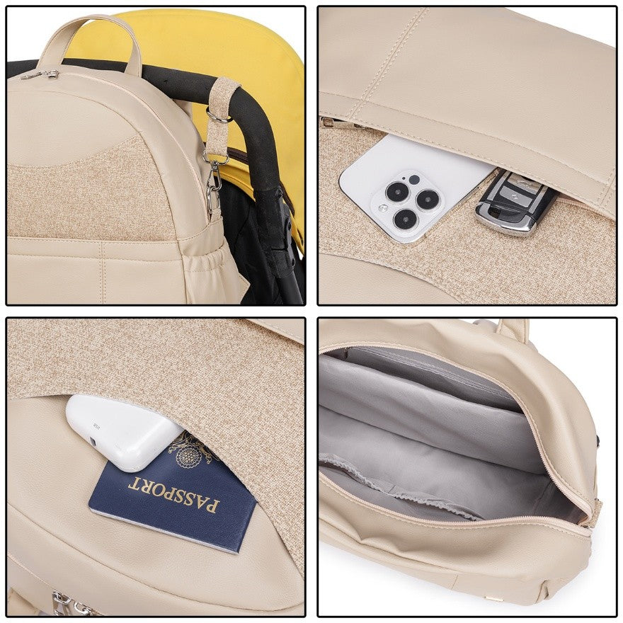 SERENE Vegan Leather Diaper Bag Backpack - Khaki